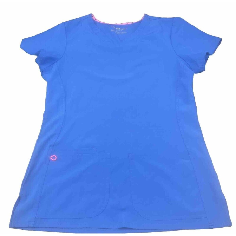 Heartsoul Women’s‎ ROYAL BLUE Scrub Top Pockets V Neck Size Small